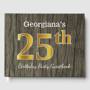 Livre D'or Rustique, Faux Gold 25th Birthday Party; Nom perso
