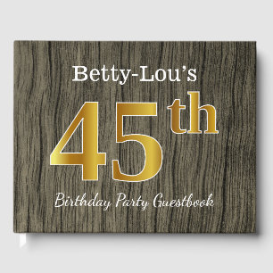 Livre D'or Rustique, Faux Gold 45th Birthday Party; Nom perso