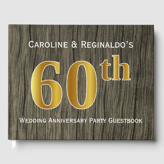 Livre D'or Rustique, Faux Gold 60e fête Mariage (Recto)