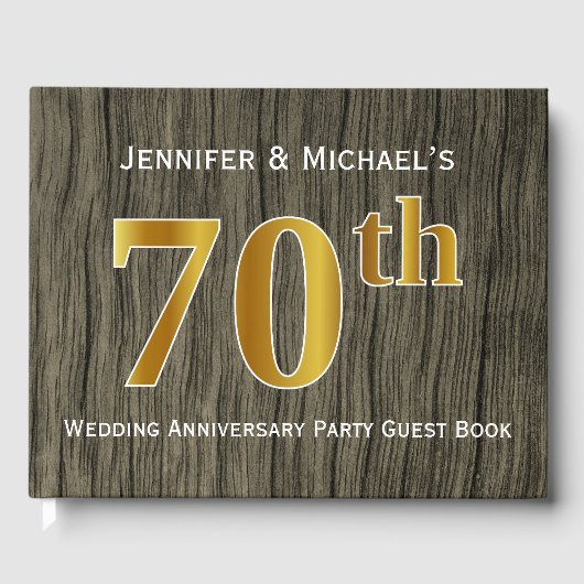 Livre D'or Rustique, Faux Gold 70e fête du Mariage (Recto)