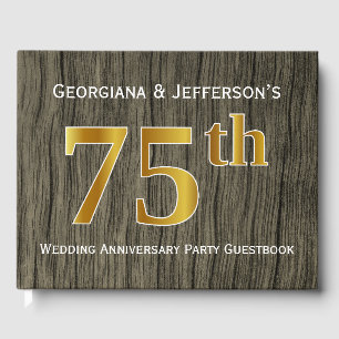 Livre D'or Rustique, Faux Gold 75e Mariage Anniversaire Party