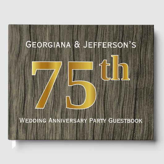Livre D'or Rustique, Faux Gold 75e Mariage Anniversaire Party (Recto)