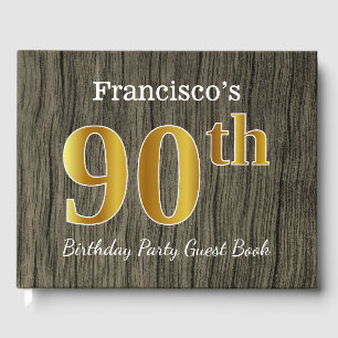 Livre D'or Rustique, Faux Gold 90e fête d'anniversaire; Nom p