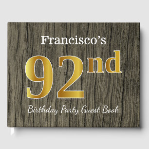 Livre D'or Rustique, Faux Gold 92e fête d'anniversaire; Nom p