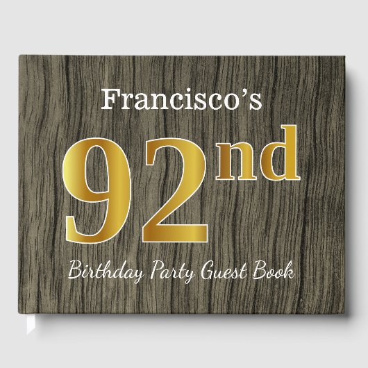 Livre D'or Rustique, Faux Gold 92e fête d'anniversaire; Nom p (Recto)