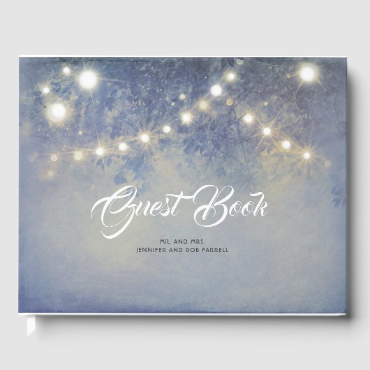 Livre D'or Rustique Pays Chaîne Lumières Dusty Mariage bleu (Recto)