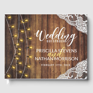 Livre D'or Rustique Pays Chaîne Lumières Mariage dentelle en 