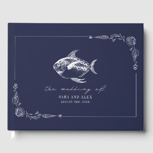 Livre D'or Rustique Poisson bleu foncé Plage Mariage (Recto)