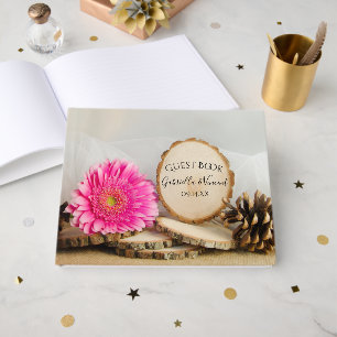 Livre D'or Rustique rose Gerber Daisy Mariage Woodland