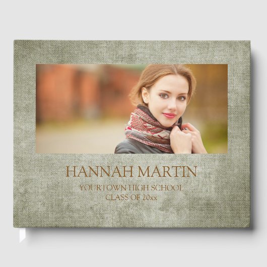 Livre D'or Rustique Sage Green Burlap Linen Graduation (Recto)