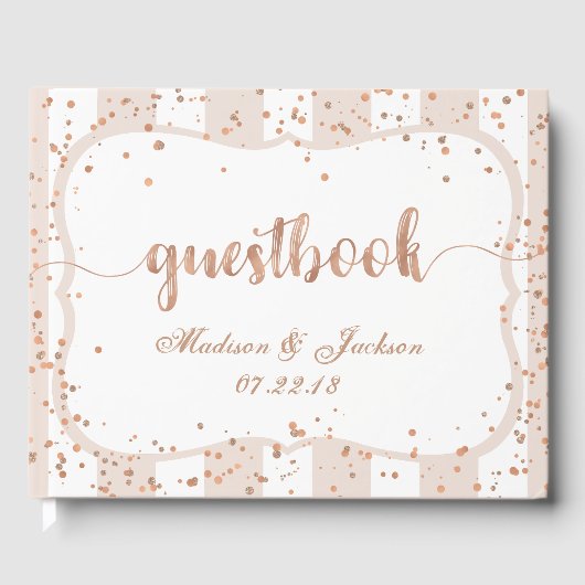 Livre D'or Sable Stripes & Rose Gold Confetti Mariage Monogra (Recto)