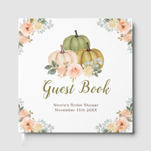 Livre D'or Sage Green and Peach Floral Pumpkins Bridal Shower (Recto)