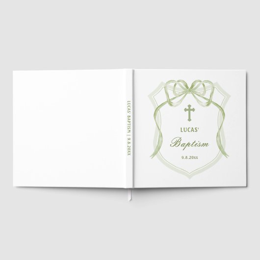 Livre D'or Sage Green Bow Crest Baptême (Complet)