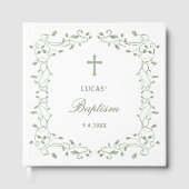 Livre D'or Sage Green Foliage Frame Baptism (Recto)