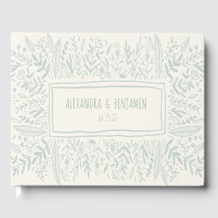 Livre D'or Sage Green Garden Floral Art Bordure Nom Mariage