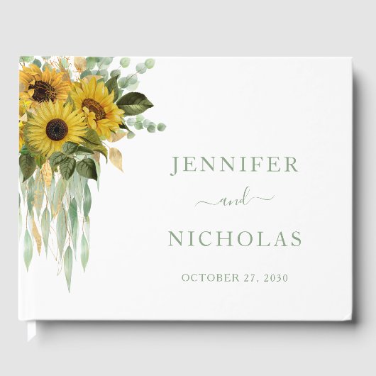 Livre D'or Sage Green Script Sunflower Eucalyptus Mariage (Recto)