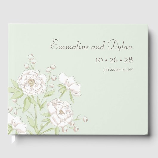 Livre D'or Sage Green White Rose Wedding (Recto)