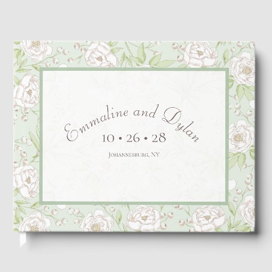 Livre D'or Sage Green White Rose Wedding (Recto)