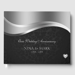 Livre D'or Satin Argent Et Damas Noir
