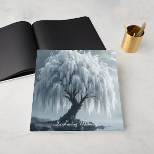 Livre D'or Saule pleureur au bord d'un étang, noir+blanc, con