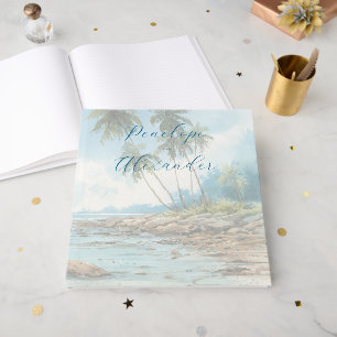 Livre D'or Scène de plage à l'aquarelle bleu serein