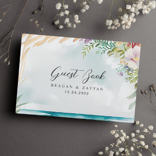 Livre D'or Scène de plage à l'aquarelle florale Mariage d'été