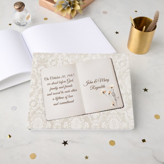 Livre D'or Scrapbook On Damask For Anniversary Party (Recto ouvert)