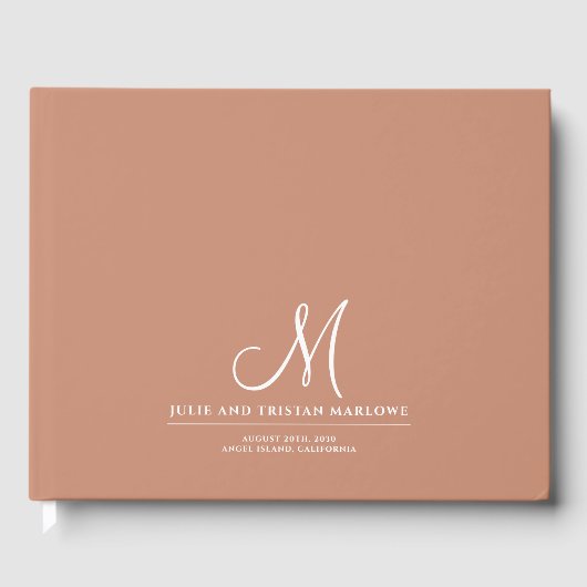 Livre D'or Script chic Mariage initial Monogram Clay (Recto)
