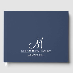 Livre D'or Script chic Mariage initial Monogram Navy Blue