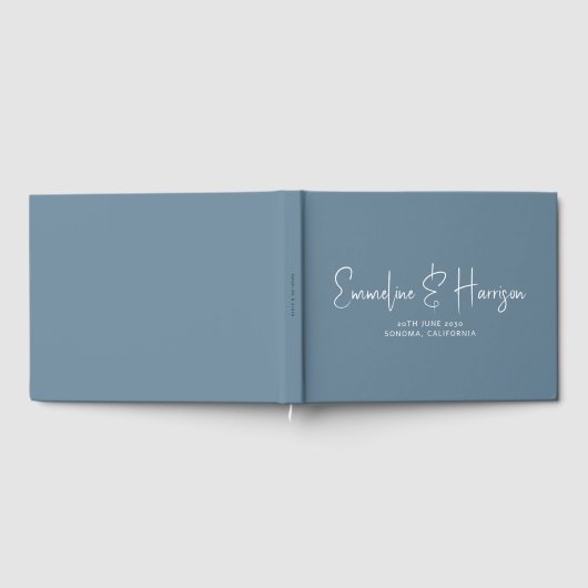 Livre D'or Script manuscrit Mariage moderne Dusty Blue (Complet)