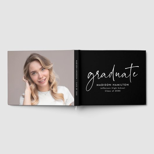 Livre D'or Script manuscrit moderne Black Photo Graduation (Complet)