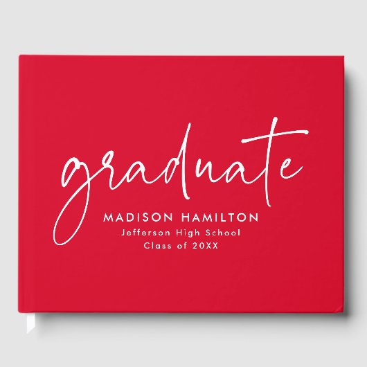 Livre D'or Script manuscrit moderne Red Photo Graduation (Recto)