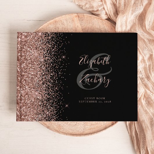 Livre D'or Script Pailleté Or Rose Noir Moderne