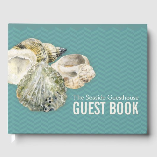 Livre D'or Sea shells art turquoise chevron guest book (Recto)