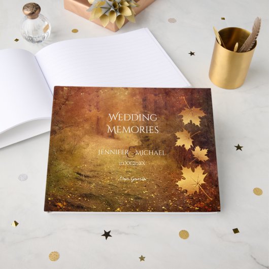 Livre D'or sentier d'automne érable feuille souvenirs mariage (Recto ouvert)