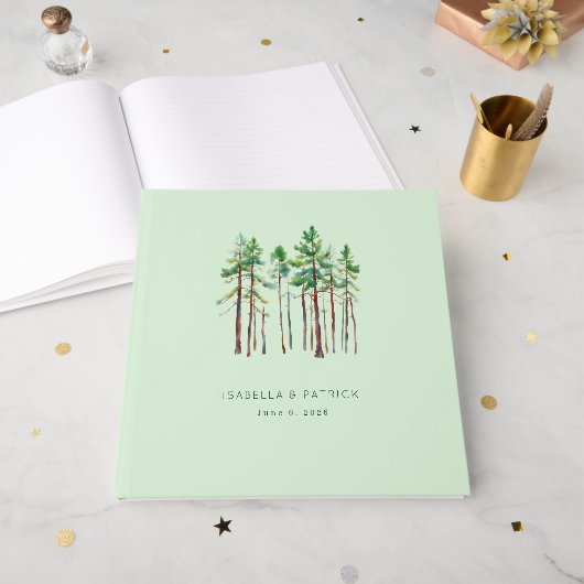 Livre D'or Serene Mint Watercolor Pine Trees (Recto ouvert)