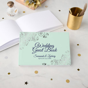 Livre D'or Silver Frills Mint Green & Navy Mariage élégant