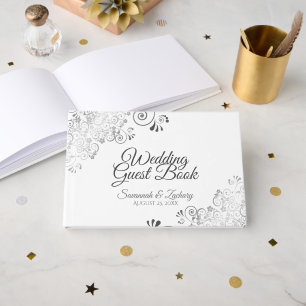 Livre D'or Silver Grey Frilly Filigree Mariage élégant