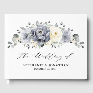 Livre D'or Silver Grey Ivory Floral hiver Rustique Mariage