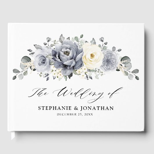 Livre D'or Silver Grey Ivory Floral hiver Rustique Mariage (Recto)