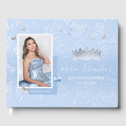 Livre D'or Silver Light Baby Blue Roses Photo Quinceanera (Recto)