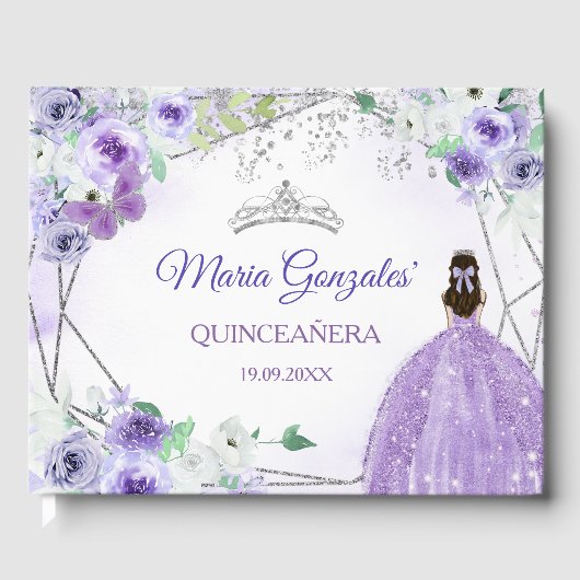 Livre d'or Silver & Purple Floral Quinceañera (Recto)
