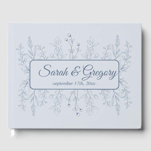 Livre D'or Simple Boho Floral Dusty Blue Mariage (Recto)