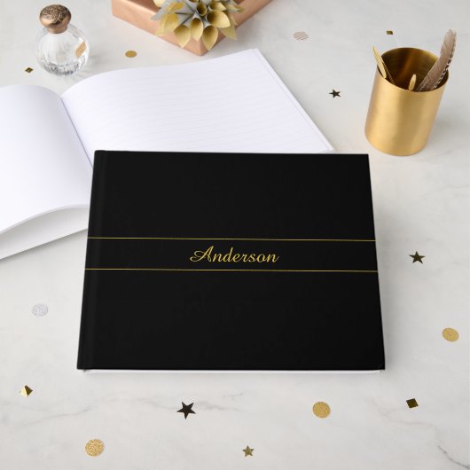 Livre D'or Simple Customizable Gold & Black Text Design (Recto ouvert)