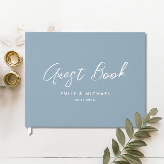 Livre D'or Simple Élégant Bleu Poussiéreux Calligraphie Maria