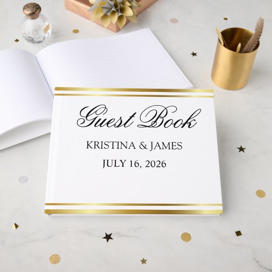 Livre D'or Simple Elegant Minimalist Ivory Wedding Guest (Recto ouvert)