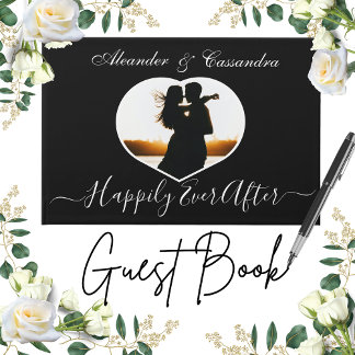 Livre D'or Simple Elegant moderne noir blanc mariage photo