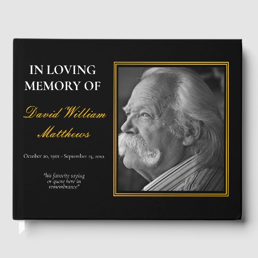 Livre D'or Simple Elégant Photo Black Bereavement | Funéraill (Recto)