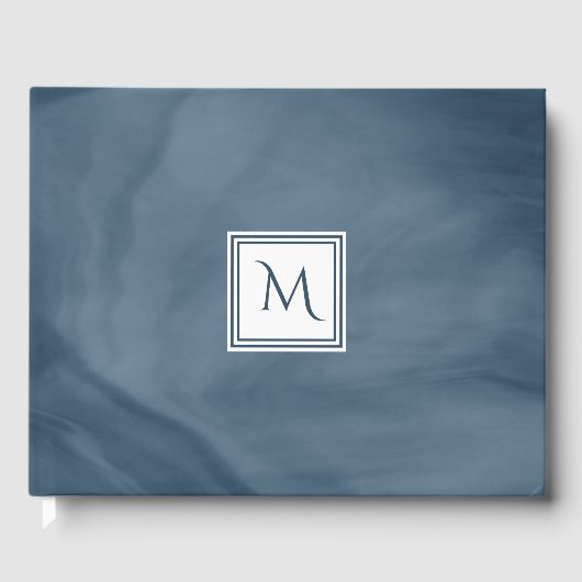 Livre D'or Simple Marine Bleu Marbre subtil Monogramme modern (Recto)