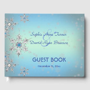 Livre D'or Snowflakes en argent Crystals Blue Pearls Mariage